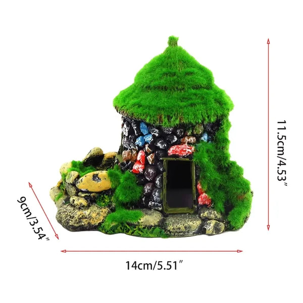 Aquarium Decoration House Resin House Betta Cave with Realistic Green Moss Fish Tank Ornaments Shelters Hideout Aquatic Rockery - Image 2