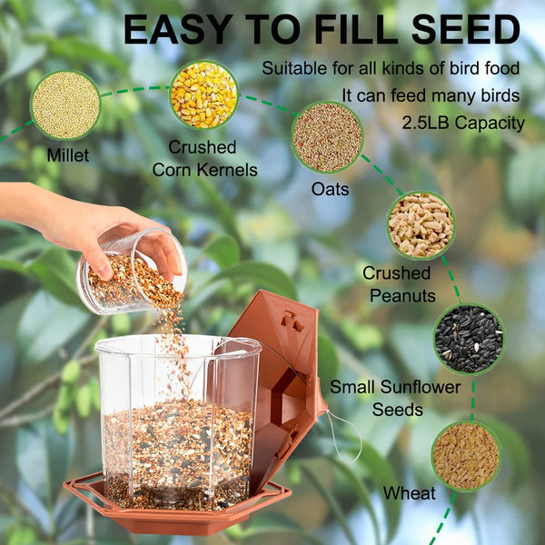 Automatic Bird Feeder Hanging Food Feeding Tool Gazebo Outdoor Birds Feeder Multiple Hole Nut Feeding House Bird Food Container - Image 4