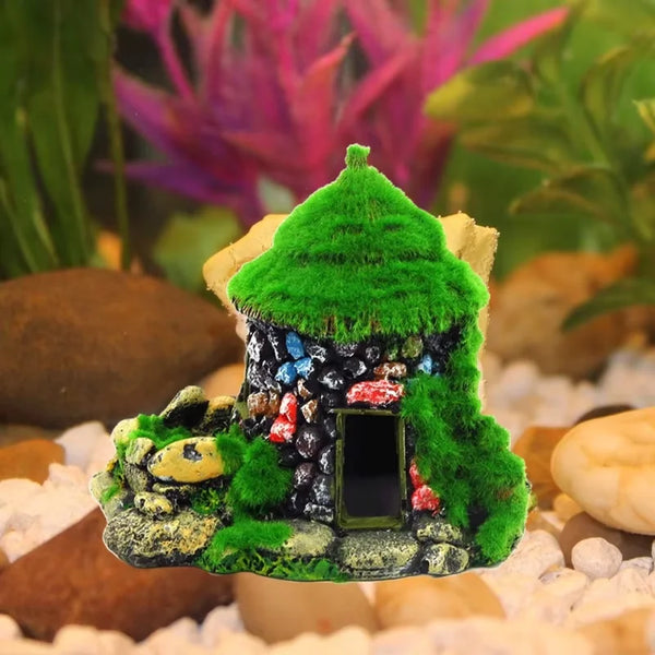 Aquarium Decoration House Resin House Betta Cave with Realistic Green Moss Fish Tank Ornaments Shelters Hideout Aquatic Rockery - Image 4