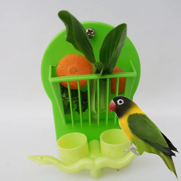 Bird Mirror Toy with Plastic Perch Stand Parrot Metal Fruit Vegetable Holder Feeder Lovebirds Finches Canaries Cage Accessories - Image 4
