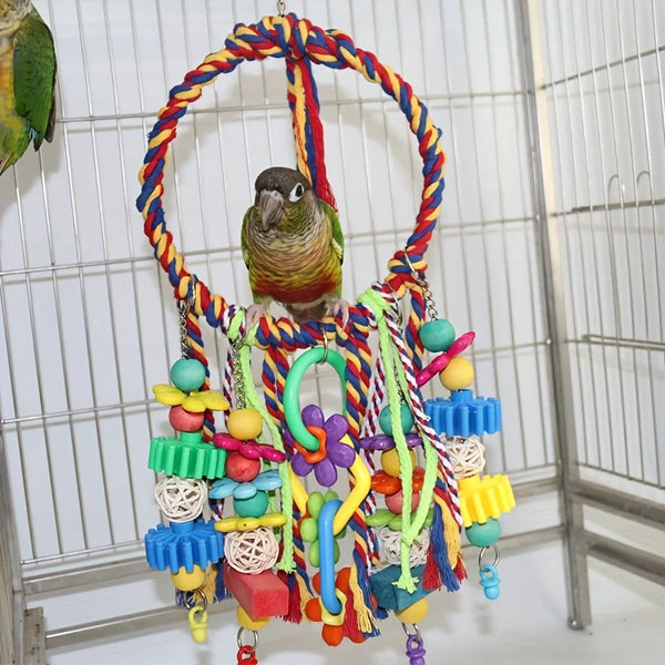 Assorted Pendant Accessories, Wooden Parrot Stress Relief Toys Colorful Swing Rings for Birds Chew Toys for Parrots Random Color