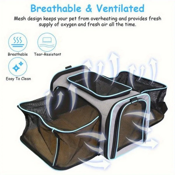 1 PC Expandable Foldable Pet Bag with Fleece Pad Soft Side Pet Harness for Small Pets Cats Puppies. Breathable Cat Backpack Har - Image 3