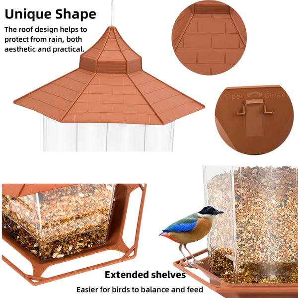 Automatic Bird Feeder Hanging Food Feeding Tool Gazebo Outdoor Birds Feeder Multiple Hole Nut Feeding House Bird Food Container - Image 3