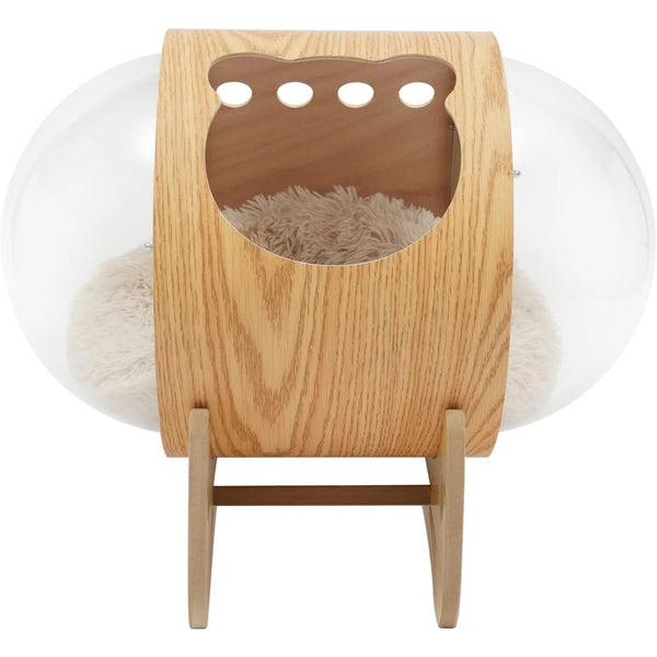 Luxury Cat Pod Bed, Wooden Frame with Clear Acrylic Dome & 3.9" Thick Cushion, Supports 18.7lb Pets (Ventilation Holes) - Image 5
