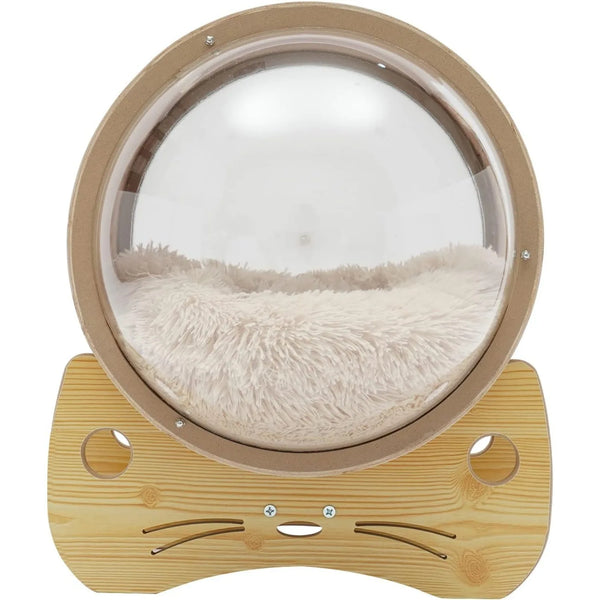 Luxury Cat Pod Bed, Wooden Frame with Clear Acrylic Dome & 3.9" Thick Cushion, Supports 18.7lb Pets (Ventilation Holes) - Image 3