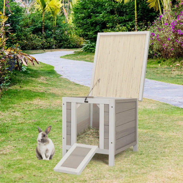 Modern Wooden Rabbit Cat Dog Hutch Indoor Outdoor Retreat House with Openable Roof for Small Pets Weatherproof Gray - Image 2